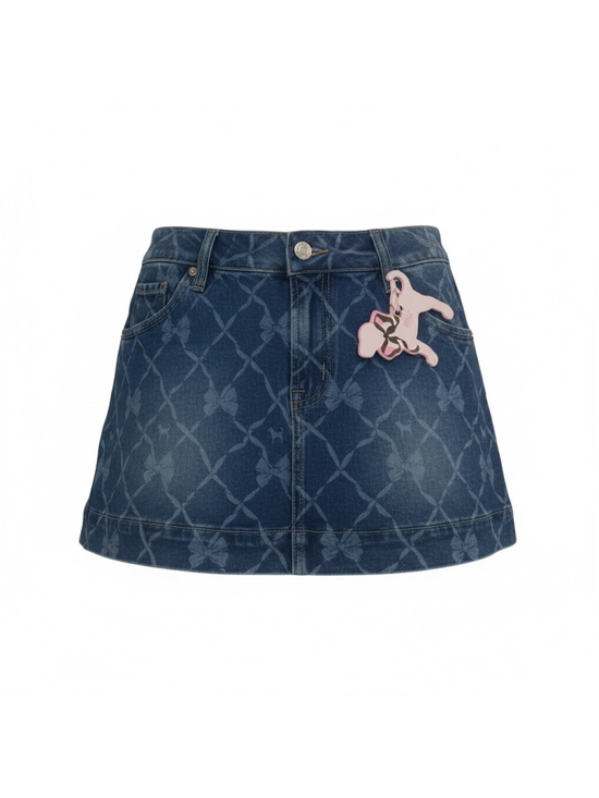 LoveShackFancy Dresses & Skirts - Love Shack Fancy x VS PINK Flirty Denim Mini Skirt Bow Print Size Medium